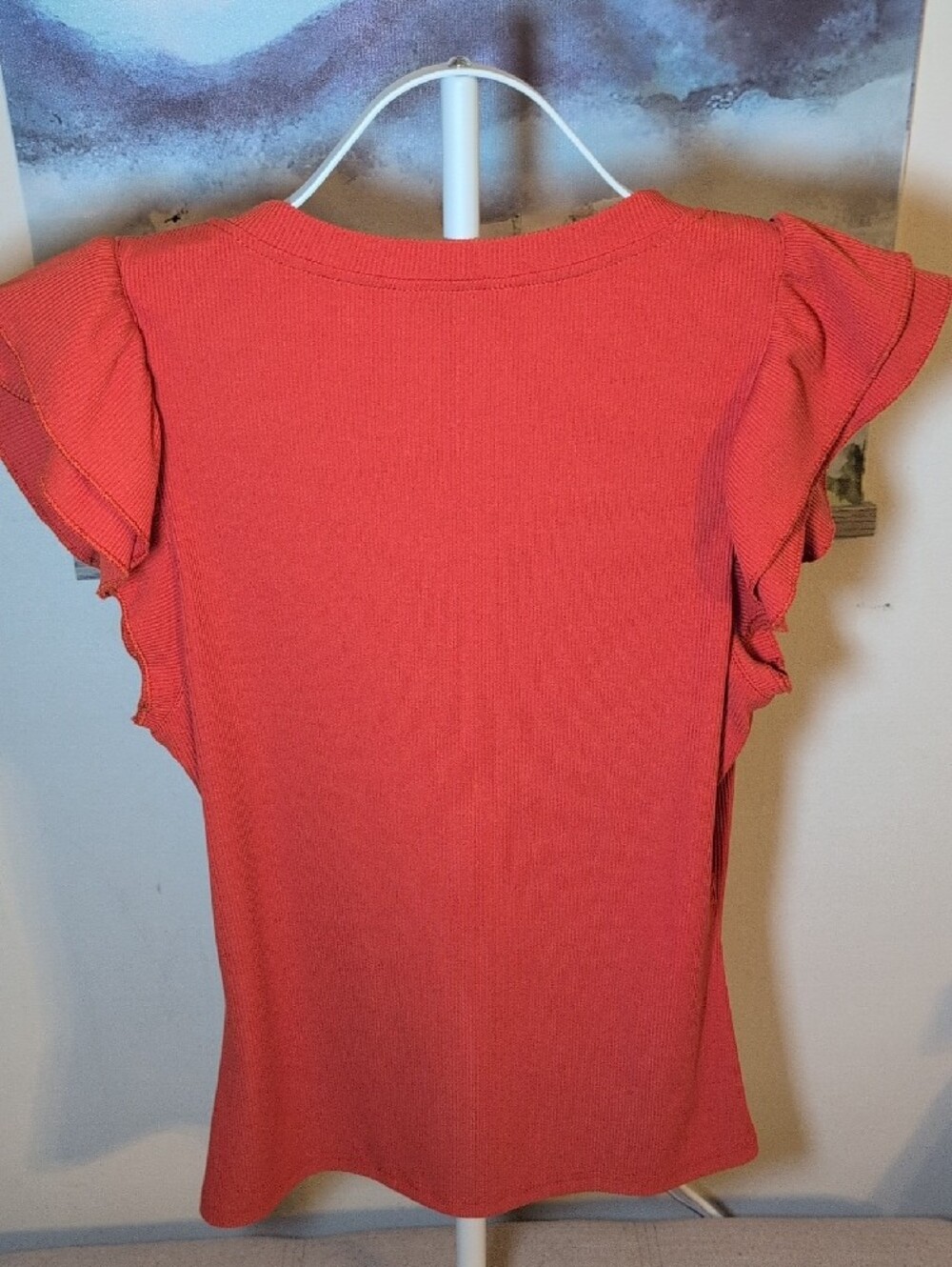 Pretty Garden Orange Ruffle Sleeve V-Neck Ribbed Tee - Picture 3 of 4